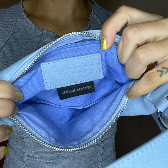 Vintage Express Genuine Blue Leather Shoulder Bag 90s vibe Y2K - Picture 4 of 5